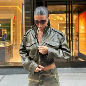 Cropped Faux Leather Jacket