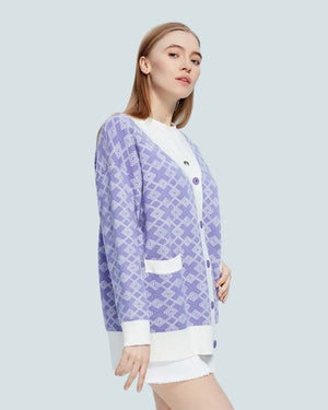 Cross Pattern Buttoned Purple Cardigan