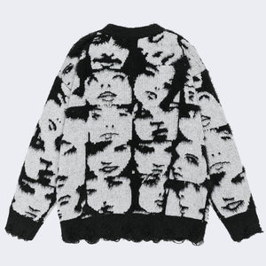 Grunge Face Pullover Sweater