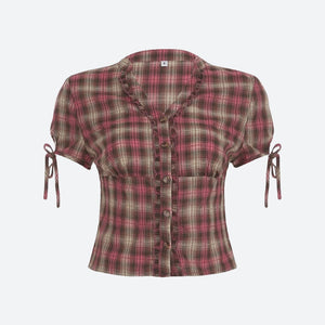 Y2K Plaid Ruffled Shirt