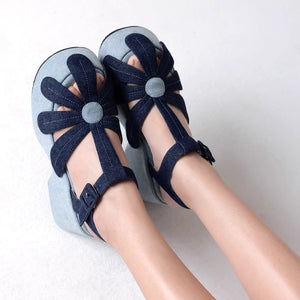 Daisy Denim Platform Sandals