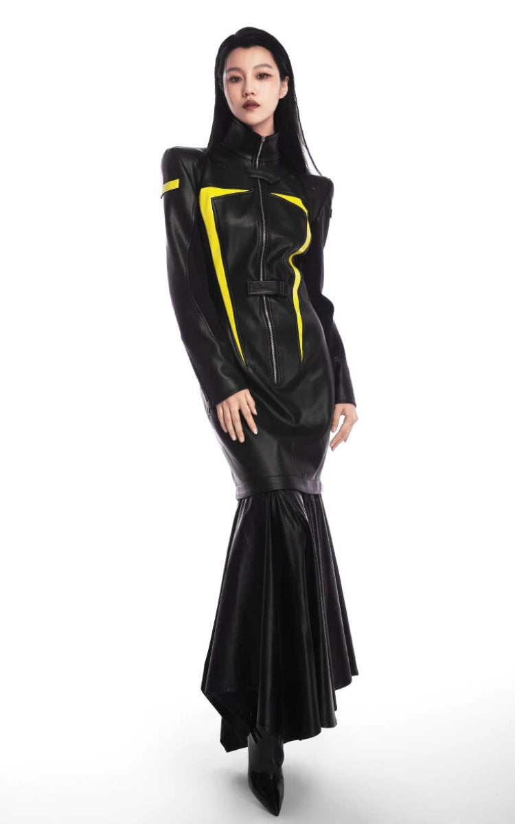 Cyberpunk Faux Leather Maxi Dress