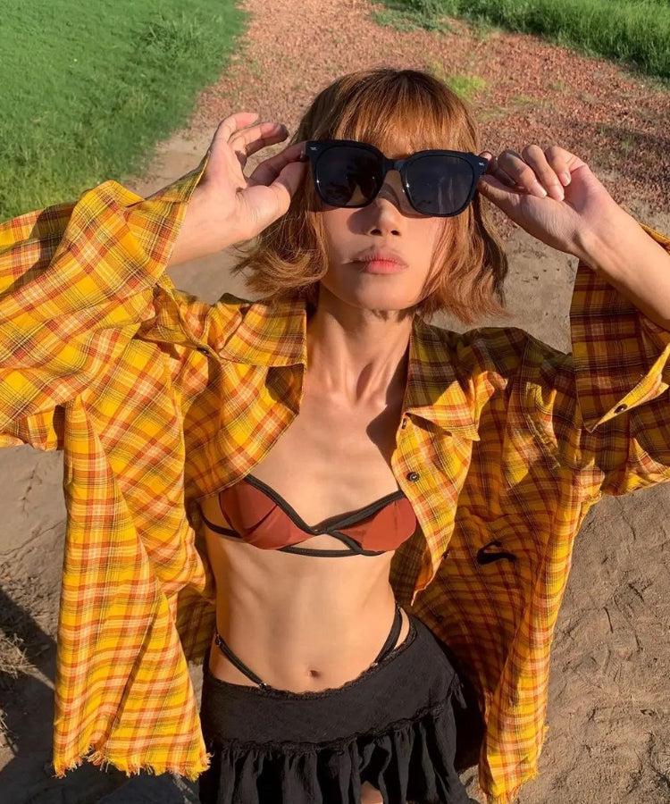 Embroidered Tasseled Plaid Shirt