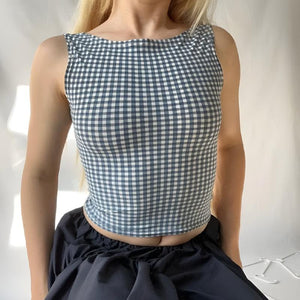 Gingham Bow Backless Top