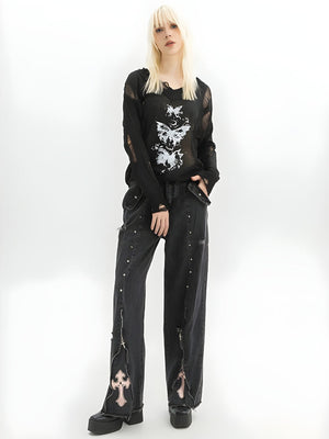 Grunge Cross Zip-Up Jeans