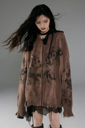 Grunge Extra Distressed Zip-Up Cardigan