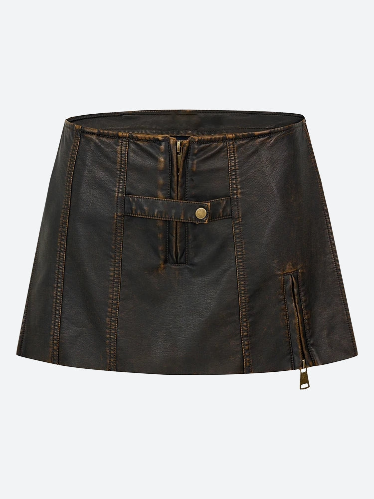 Grunge Faux Leather Slit Mini Skort