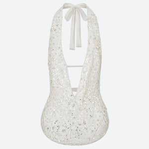 Plunge Neck Sequined Beaded Top