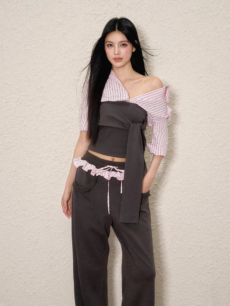 Striped Shirt Tie Top