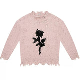 Distressed Rose Print Sweater