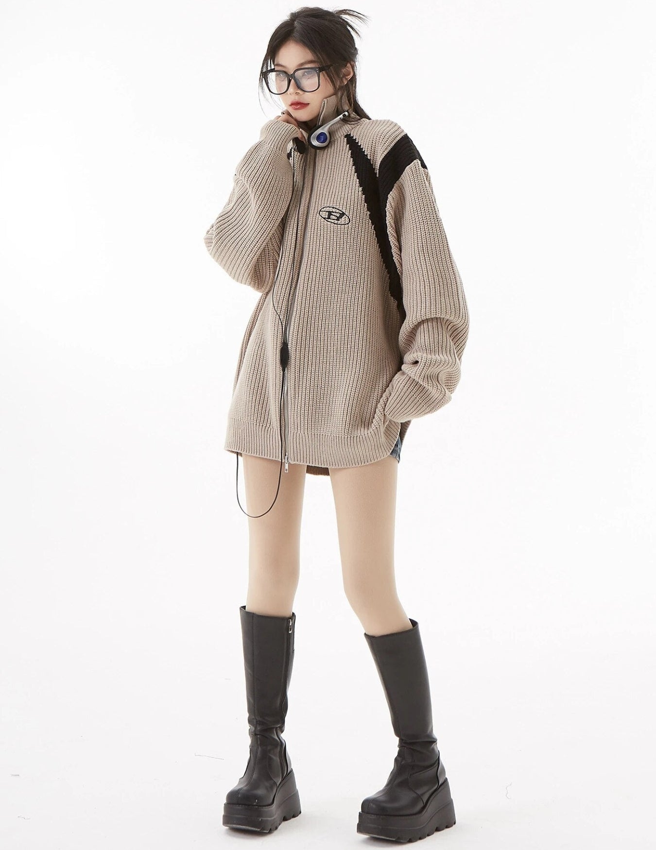 Turtleneck Zip-Up Cardigan