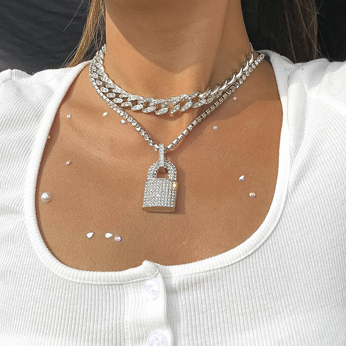 Y2K Rhinestone Lock Necklace
