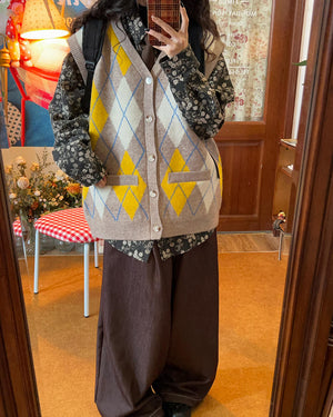 Argyle Button Up Grandpa Knit Vest