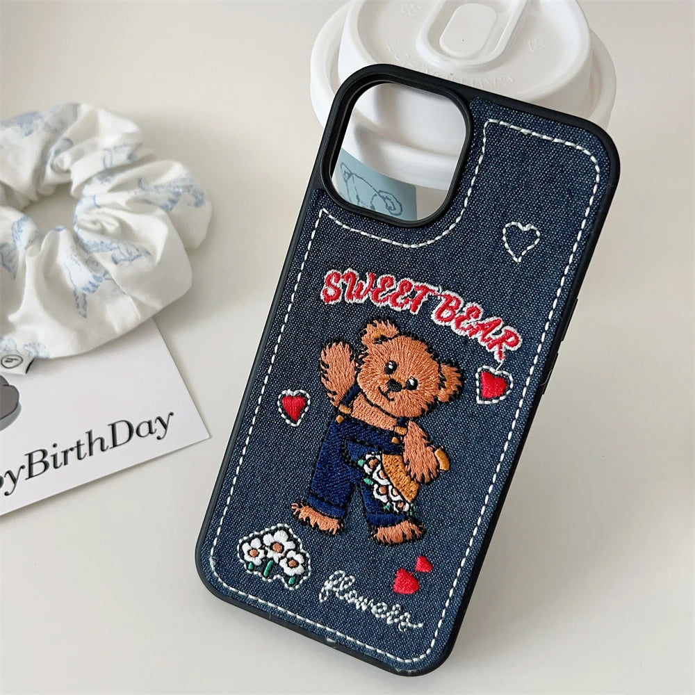 Sweet Bear Embroidery iPhone Case