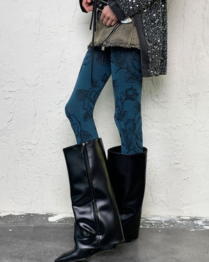 Blue Roses Patterned Tights