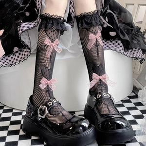 Bows Fishnet Knee Socks
