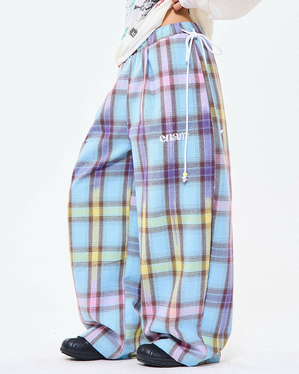 Bubblegum Plaid Wide Leg Pants