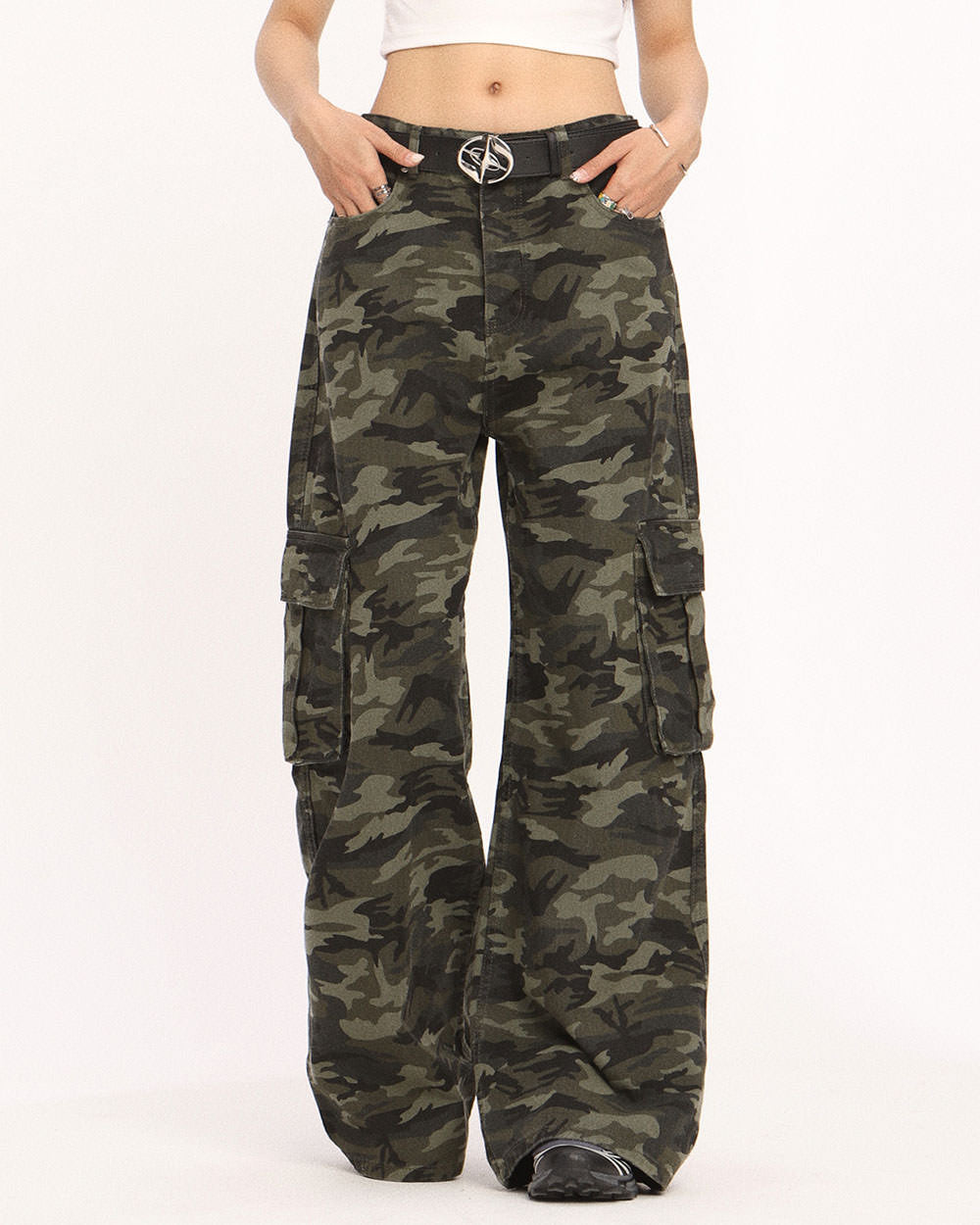Camo Wide-Leg Cargo Pants