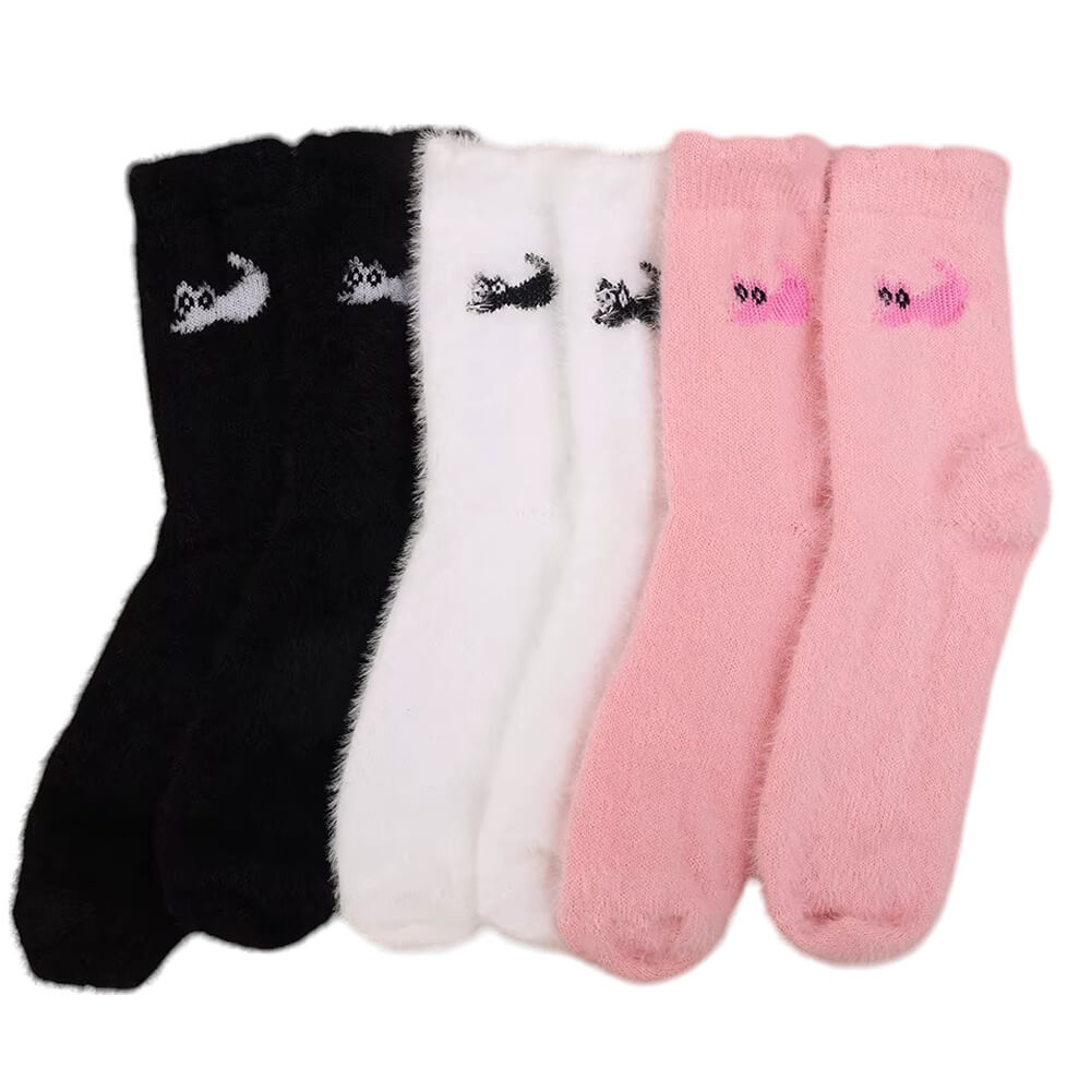 Cat Embroidery Fuzzy Socks
