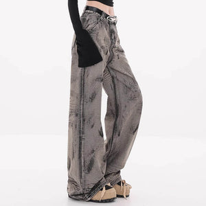 Grunge Aesthetic Wide-Leg Jeans in Grey