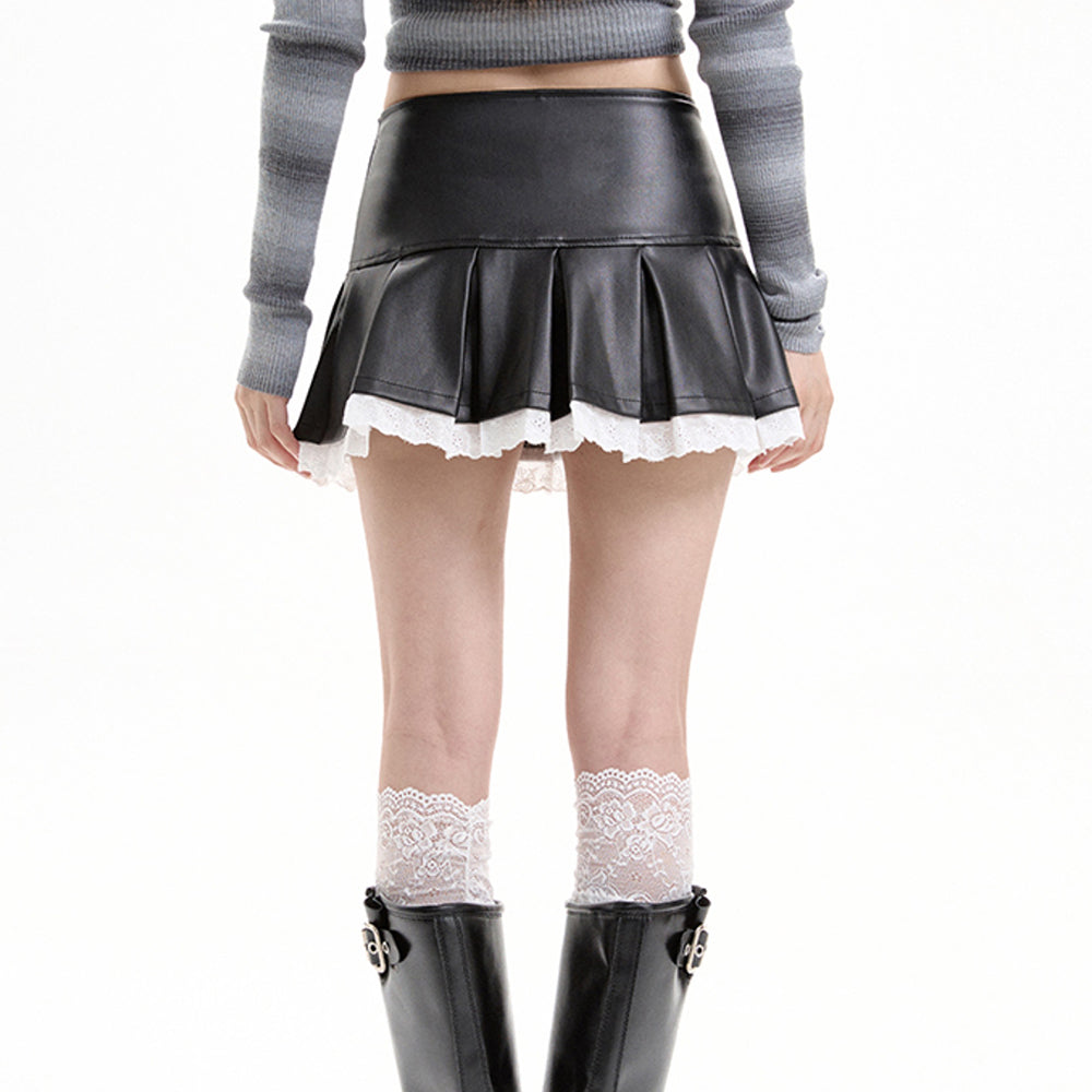 Grunge Leather Lace Mini Skirt
