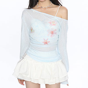 Hibiscus Flower One-Shoulder Top
