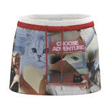 Kitten Print Y2K Mini Skirt