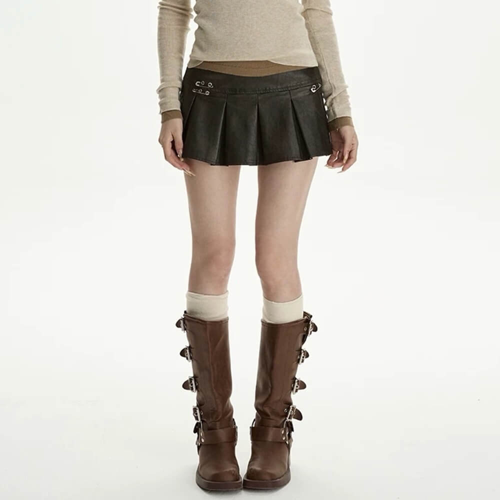 Leather Mini Skirt with Safety Pins