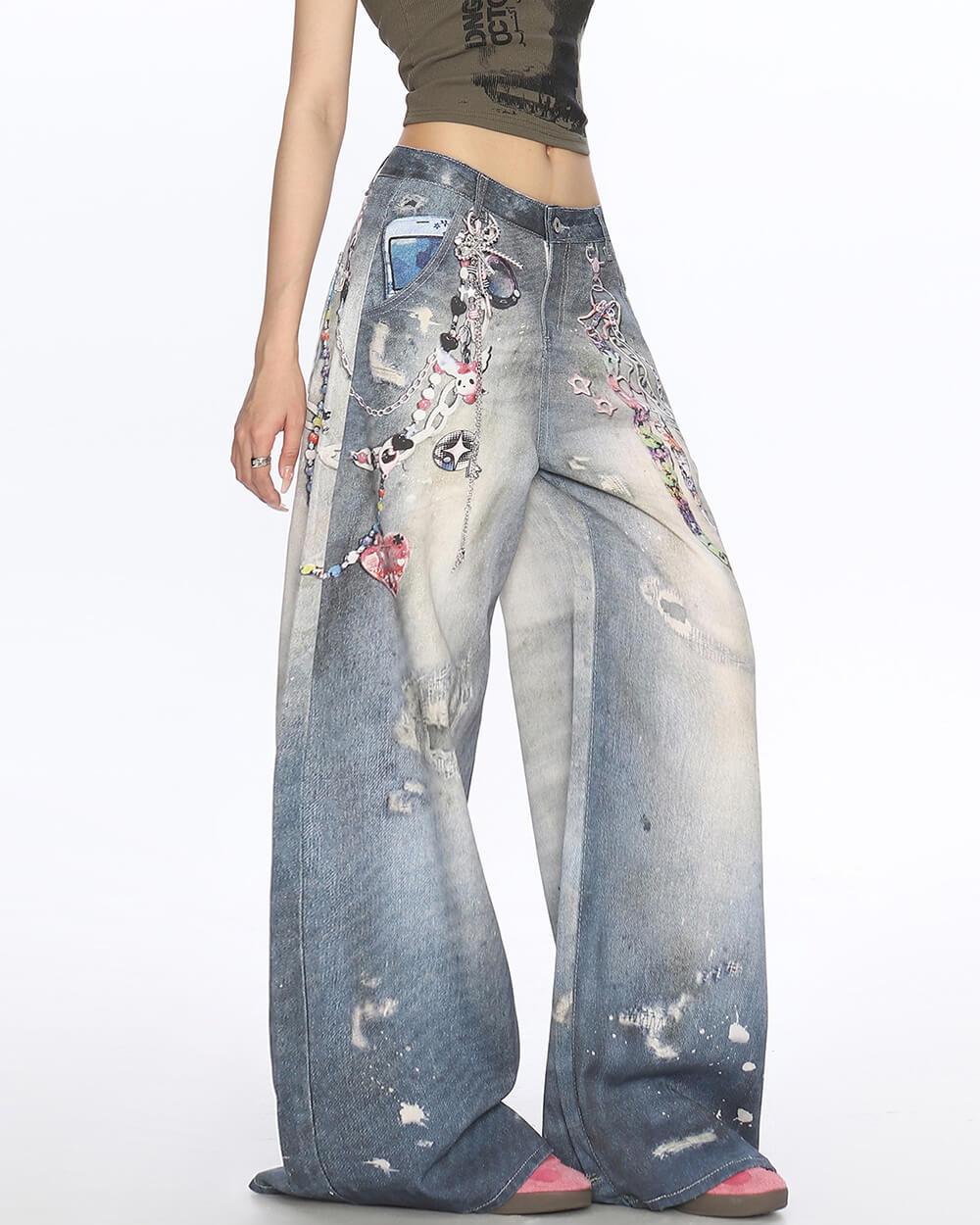 Loose Fit Chain Print Jeans