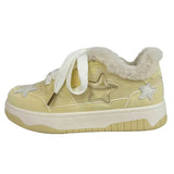 Pastel Yellow Star Fur-Lined Sneakers