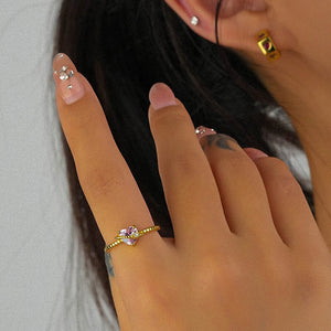 Pink Crystal Heart Ring