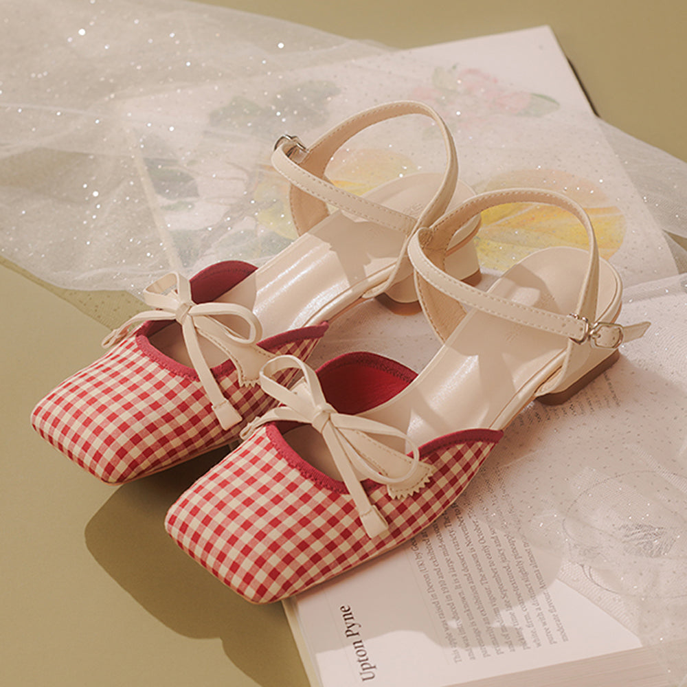Preppy Gingham Bow Sandals