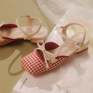 Preppy Gingham Bow Sandals