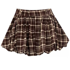 Preppy Plaid Balloon Mini Skirt