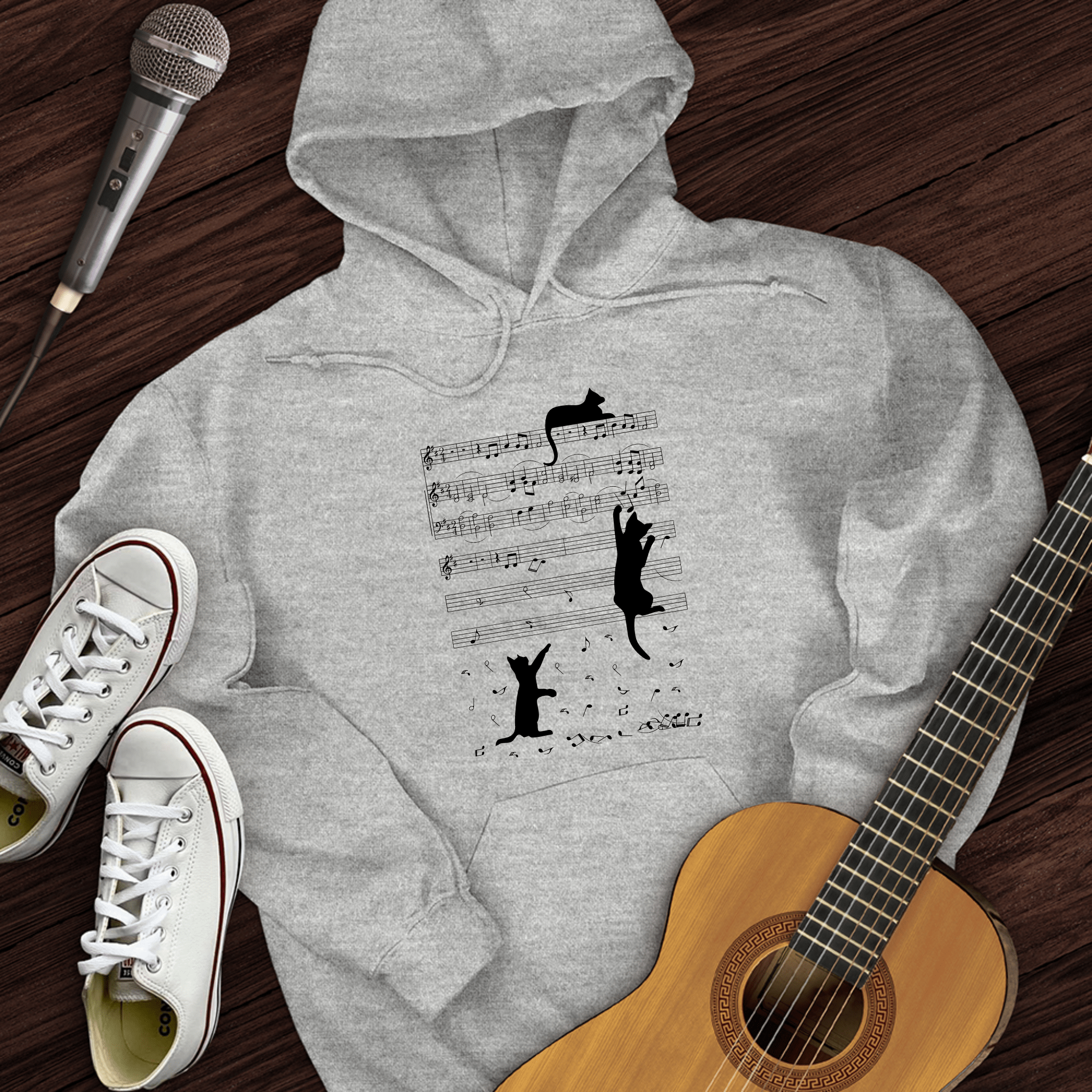 Climbing Cat On Musical Note Hoodie