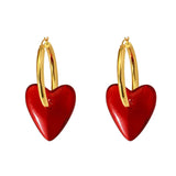Red Heart-Shaped Drop Earrings