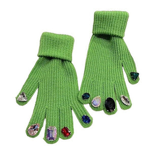 Rhinestone Knit Gloves