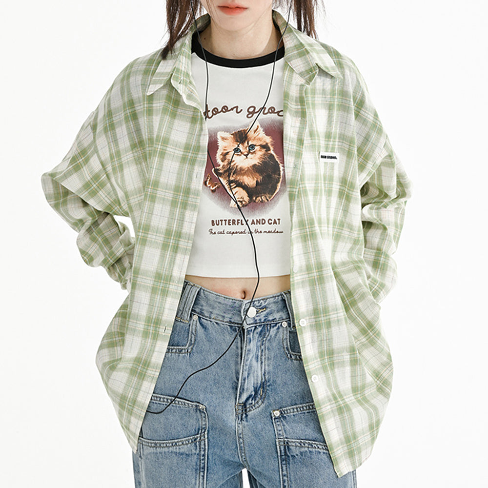 Sage Green Plaid Oversized Shirt