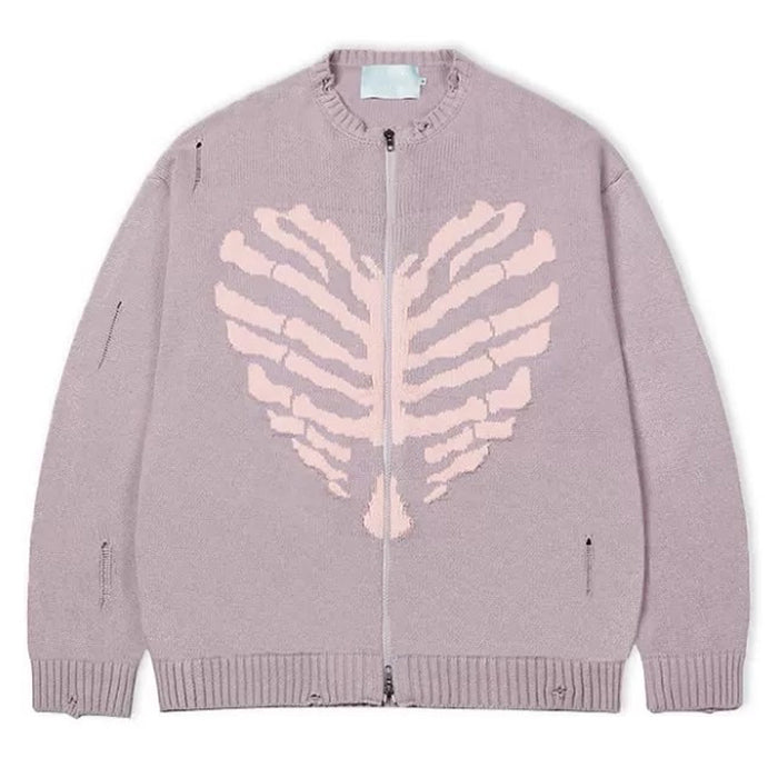 Skeleton Print Zip Up Sweater