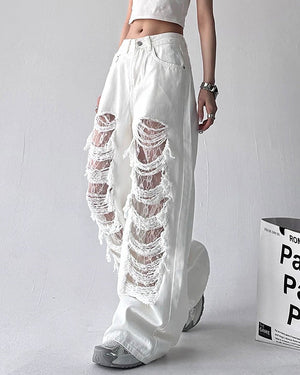 Ripped Lace Baggy Jeans