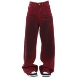 Wine Red Faded Wide Leg Jeans