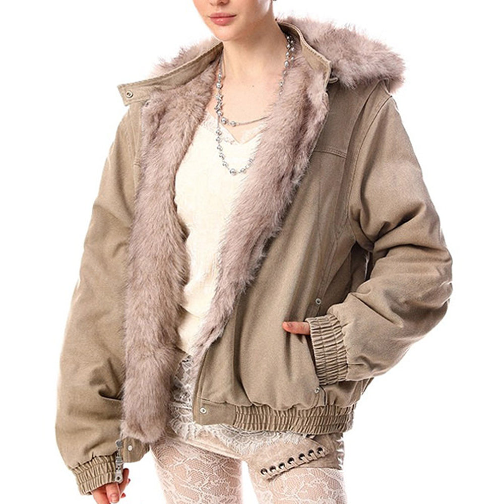 Y2K Faux Fur Bomber Jacket