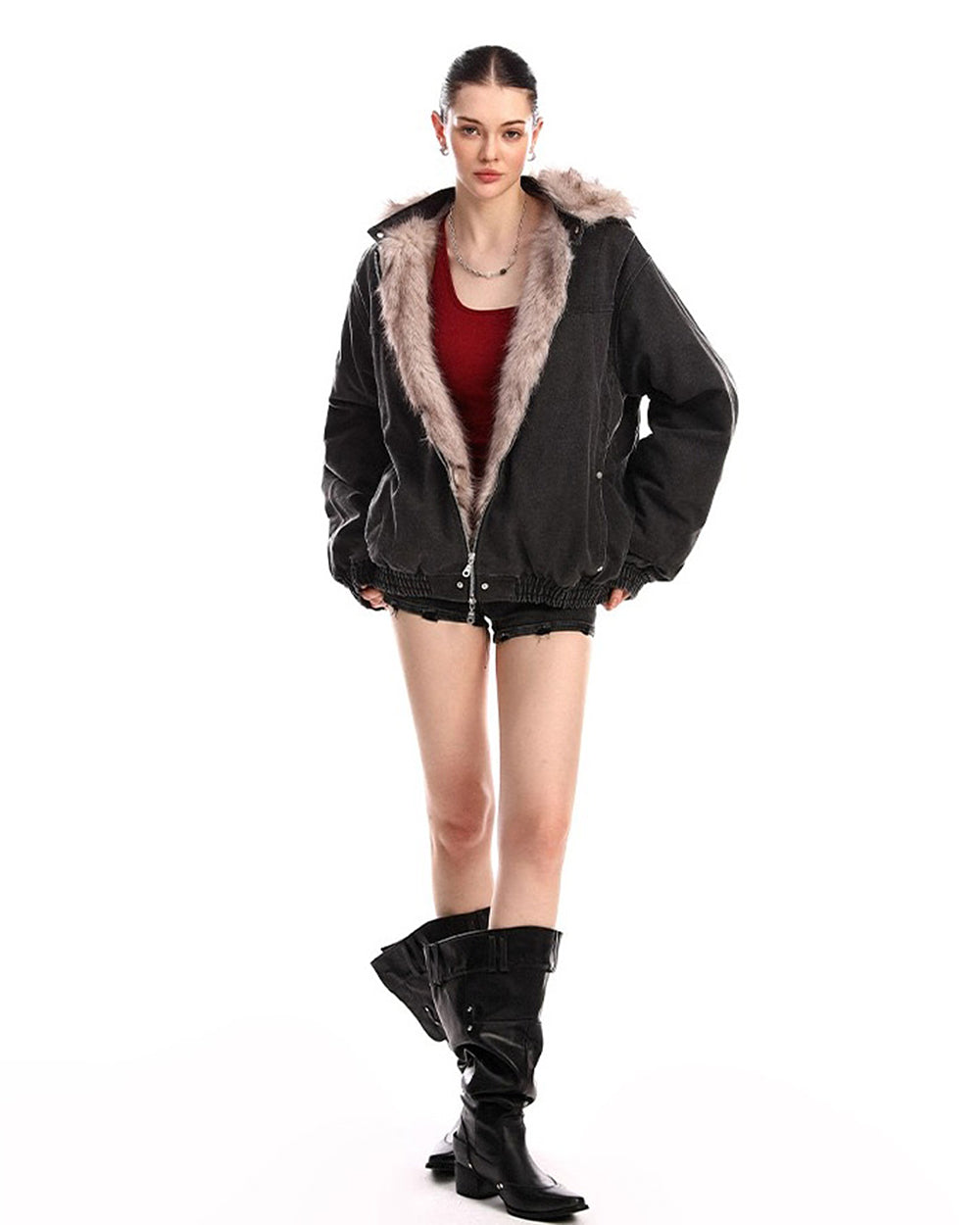 Y2K Faux Fur Bomber Jacket