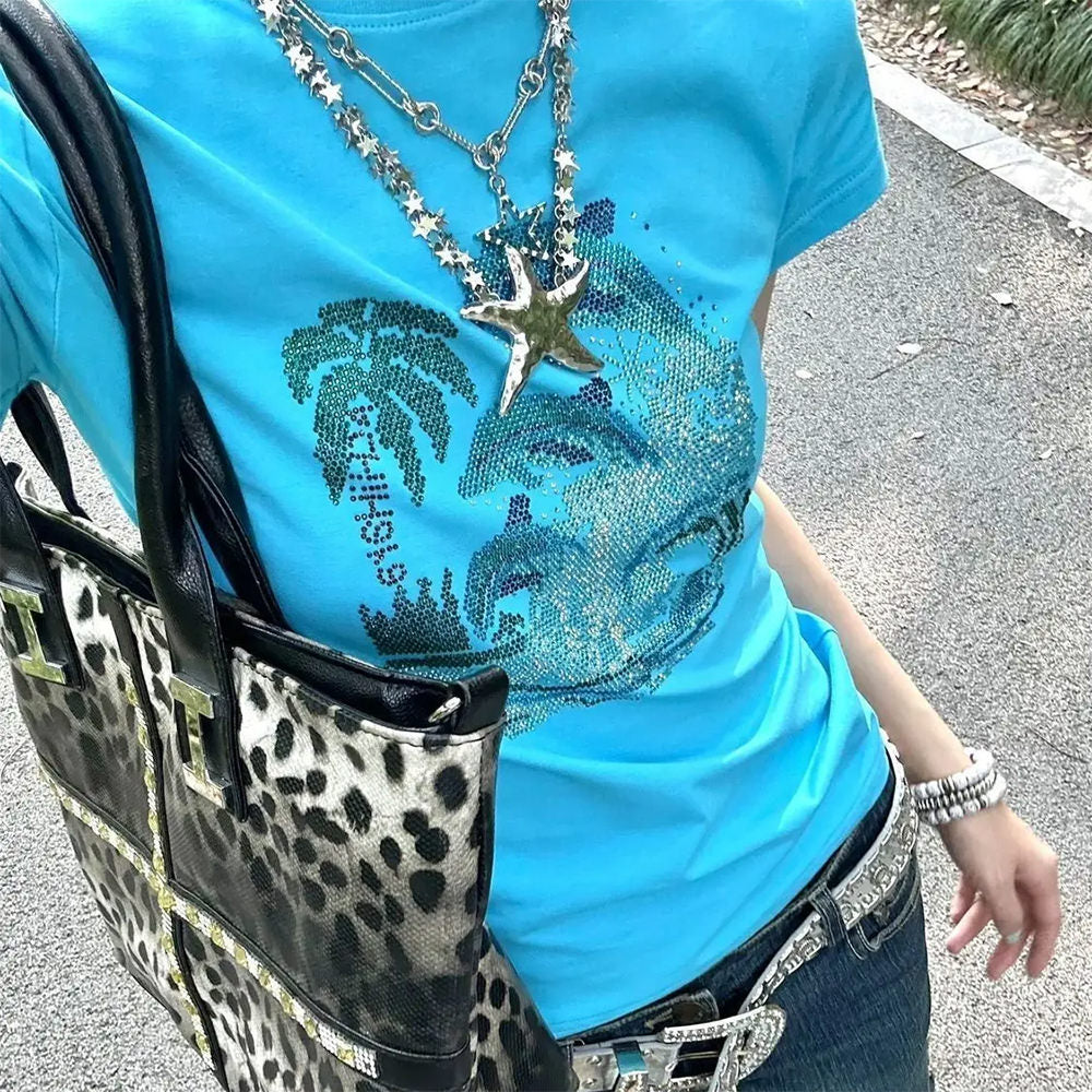 Y2K Dolphin Rhinestone Baby Tee