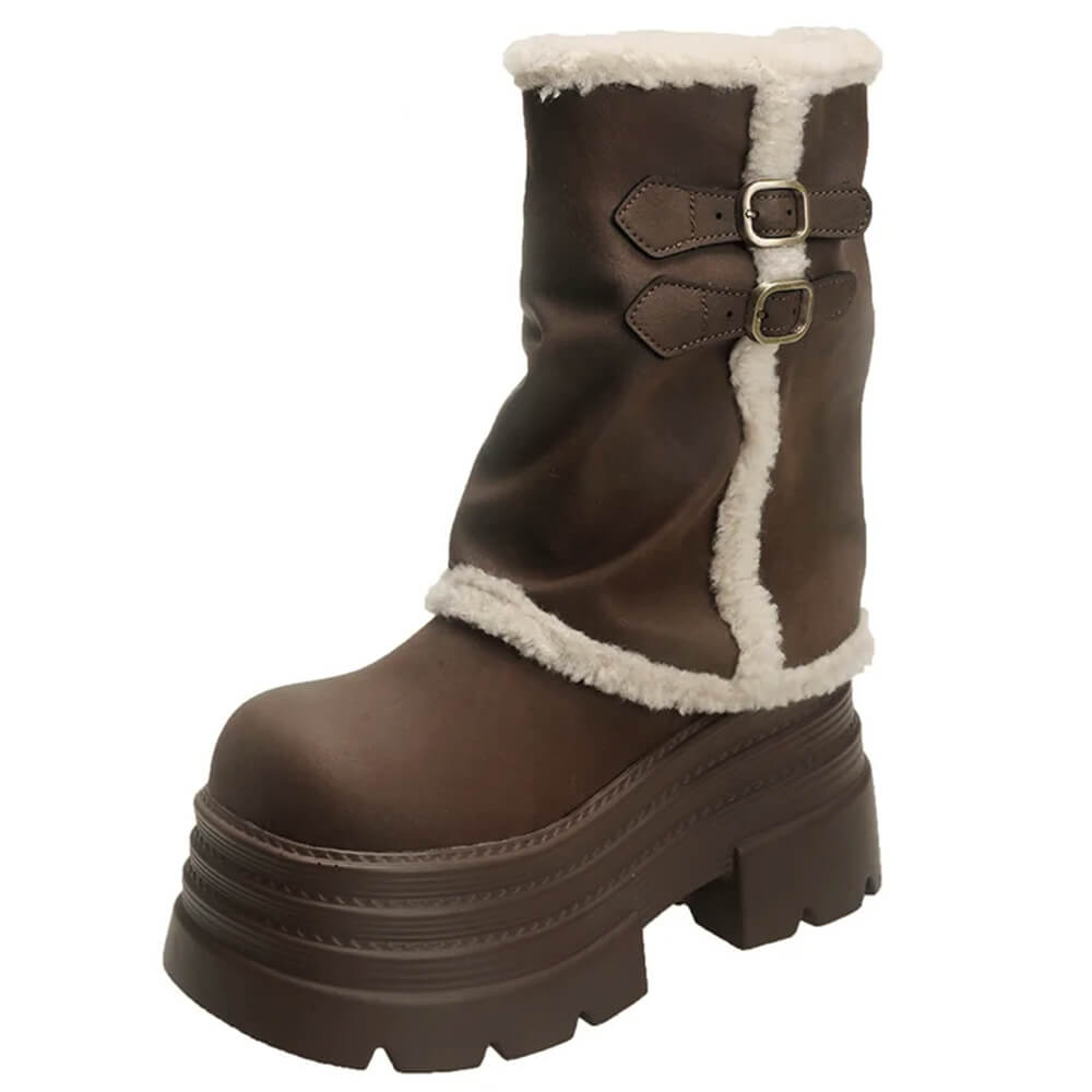 Y2K Fur Trim Chunky Platform Boots