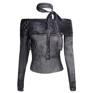 Y2K Tie-Dye Mesh Off-Shoulder Top